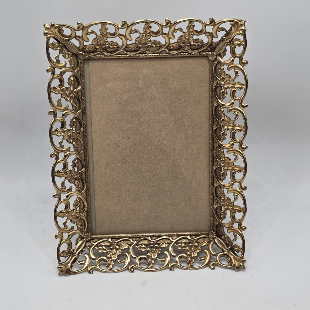 Vintage Filigree Picture Frame Floral Ornate Victorian Scroll Gold-Colored Decor